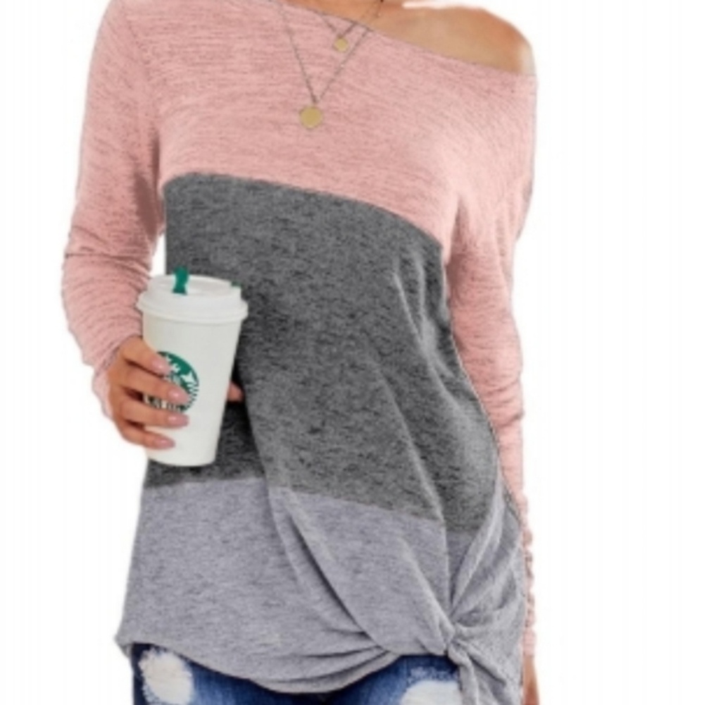 💕(LAST ONE)  Gray and Pink crewneck Top